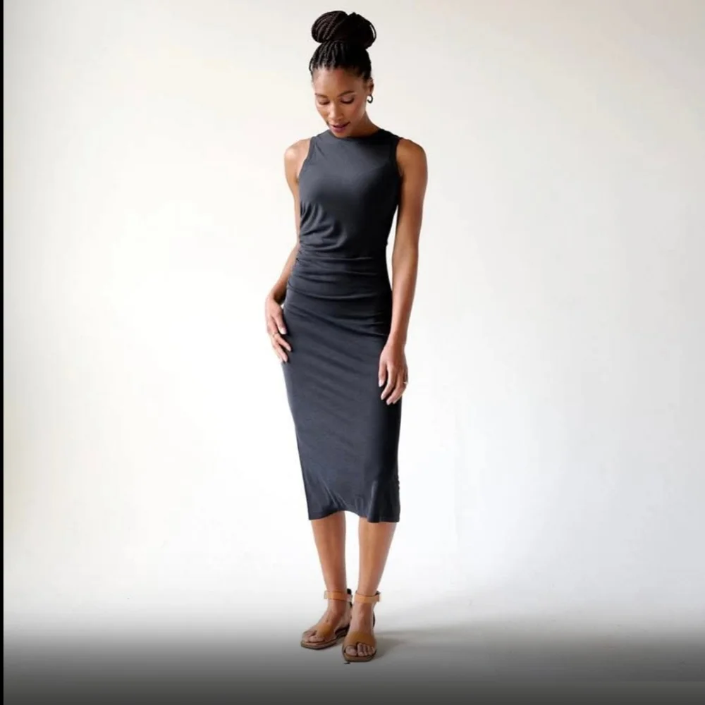 Brass Shirred Midi Dress Black Cherry - Picture 2 of 6
